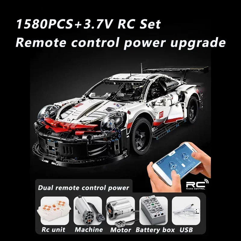 Super carro esportivo 911 RSr com motor e iluminação compatível com 42096 Building Blocks